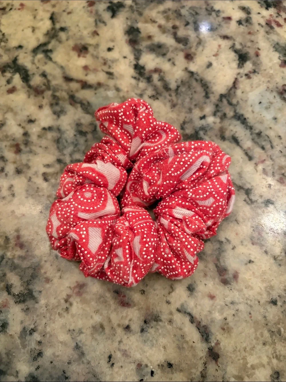 Hand Crafted Scrunchie Set - White, Red, Light Blue, Orange, Teal